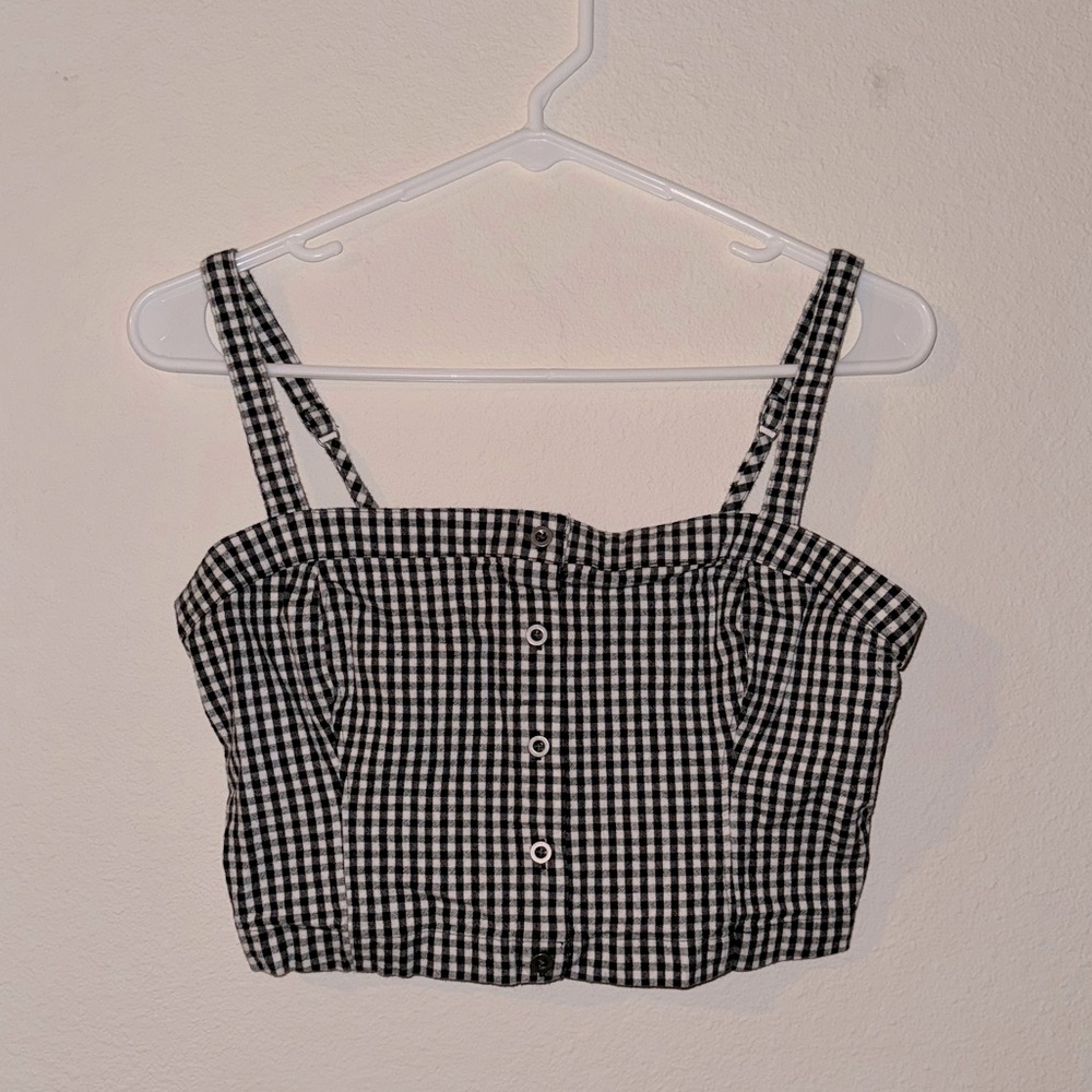 Hollister Gingham Crop Top Black and White
